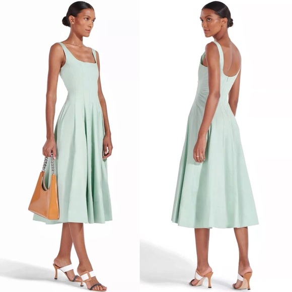 🌺🎉HP🎉🌺 NWOT Staud Wells Midi Dress Sage - Picture 9 of 16